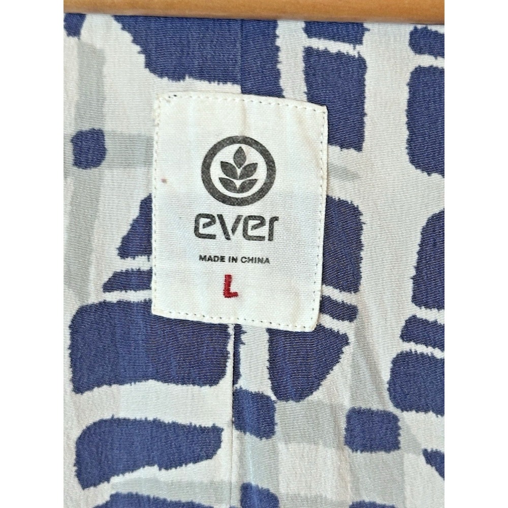 EVER By Nordstrom Romper Dress Large Blue White 100 Silk Romper Pockets Vacay L - Picture 3 of 14